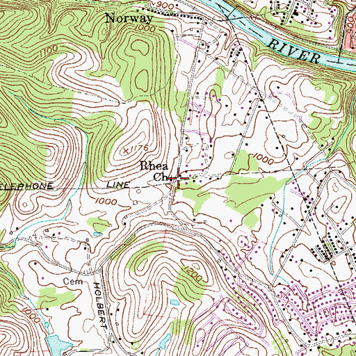 Topographic Map of Rhea Church, WV