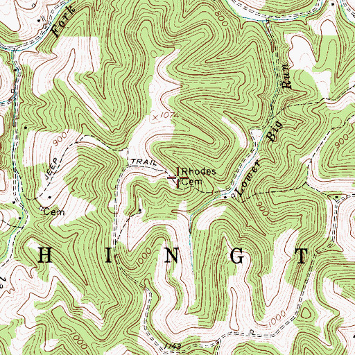 Topographic Map of Rhodes Cemetery, WV