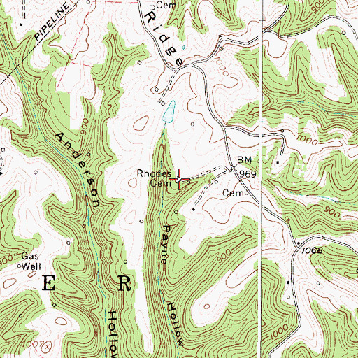 Topographic Map of Rhodes Cemetery, WV