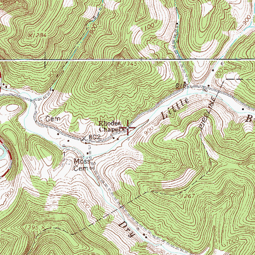 Topographic Map of Rhodes Chapel, WV