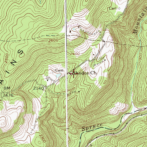 Topographic Map of Rhodes Church, WV