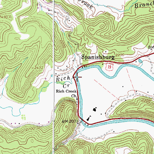 Topographic Map of Rich Creek, WV