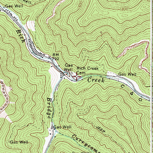 Topographic Map of Rich Creek Cemetery, WV