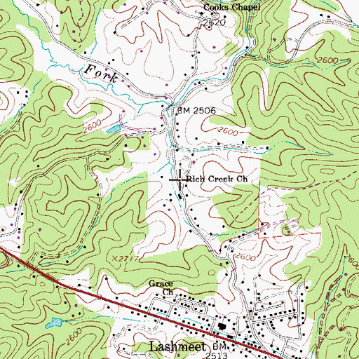 Topographic Map of Rich Creek Church, WV