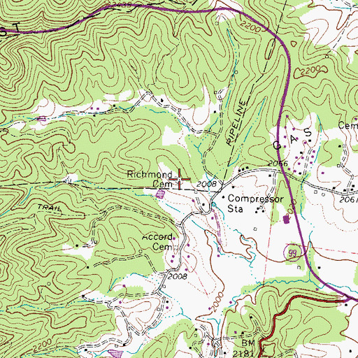 Topographic Map of Richmond Cemetery, WV