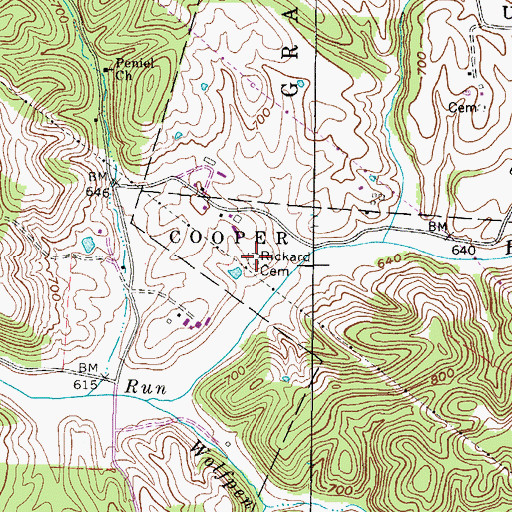 Topographic Map of Rickard Cemetery, WV