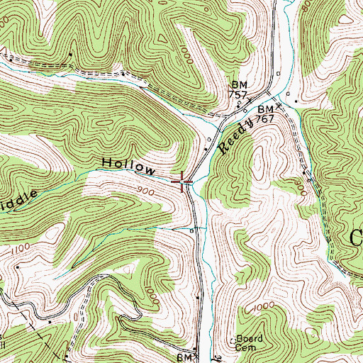 Topographic Map of Riddle Hollow, WV