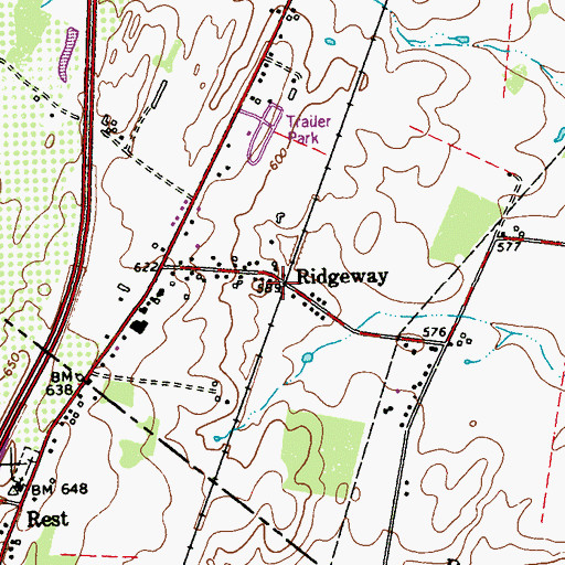 Topographic Map of Ridgeway, WV