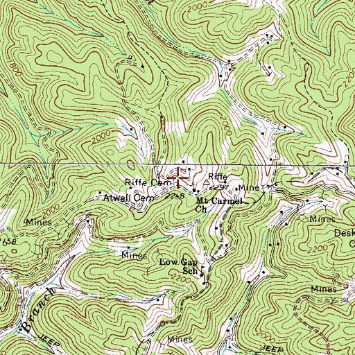 Topographic Map of Riffe Cemetery, WV
