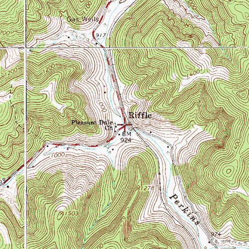 Topographic Map of Riffle, WV