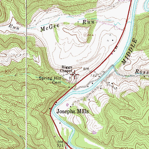 Topographic Map of Riggs Chapel, WV