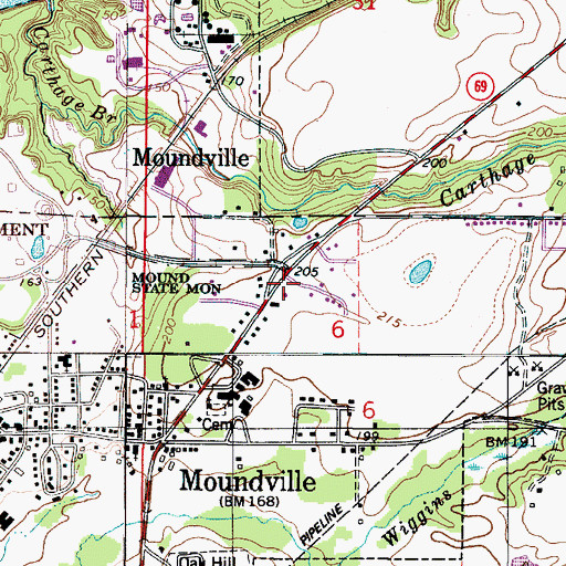 Topographic Map of Indian Mounds Baptist Chapel, AL