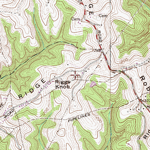 Topographic Map of Riggs Knob, WV