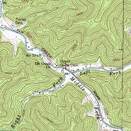 Topographic Map of Right Elk Creek, WV