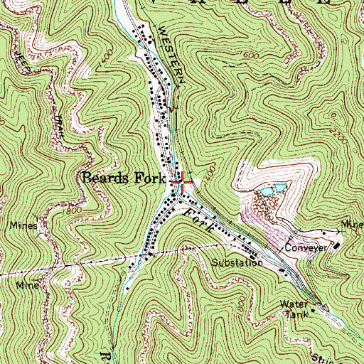 Topographic Map of Right Fork Beards Fork, WV