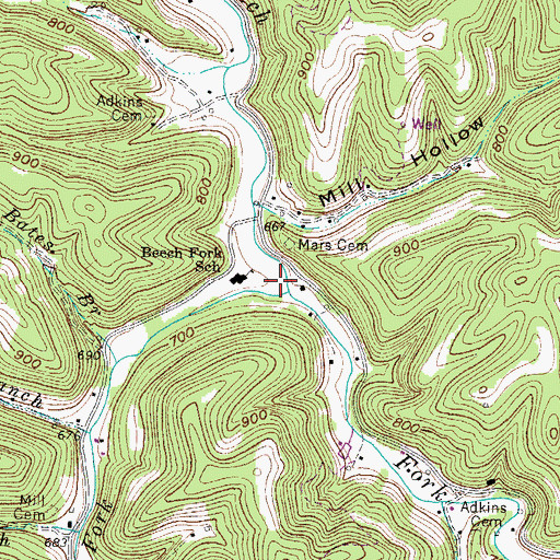 Topographic Map of Right Fork Beech Fork, WV