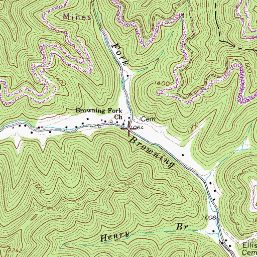 Topographic Map of Right Fork Browning Fork, WV