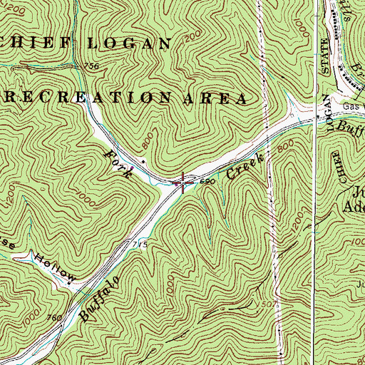 Topographic Map of Right Fork Buffalo Creek, WV