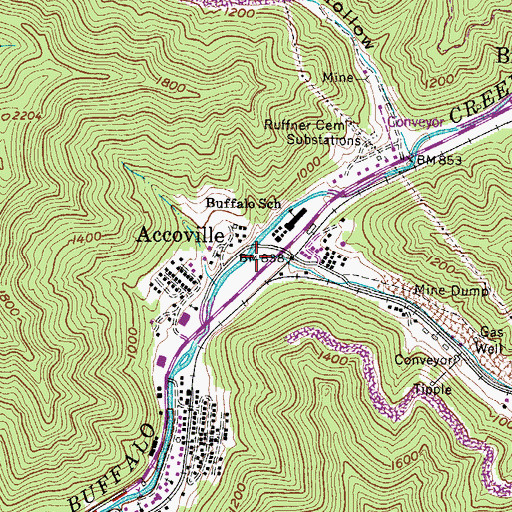 Topographic Map of Right Fork Buffalo Creek, WV