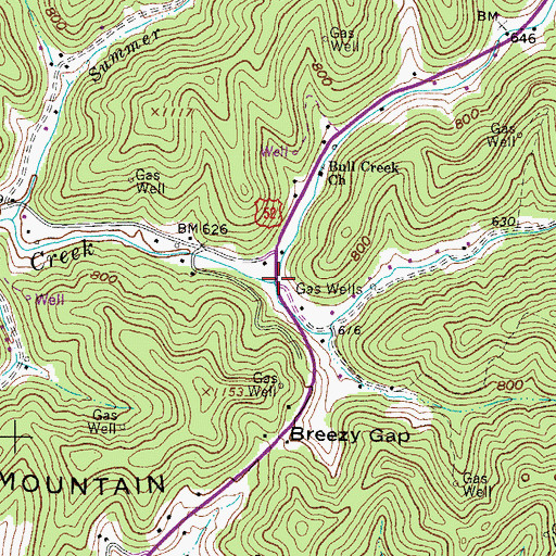 Topographic Map of Right Fork Bull Creek, WV