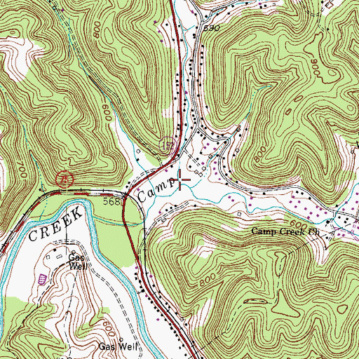 Topographic Map of Right Fork Camp Creek, WV