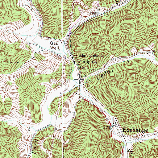 Topographic Map of Right Fork Cedar Creek, WV
