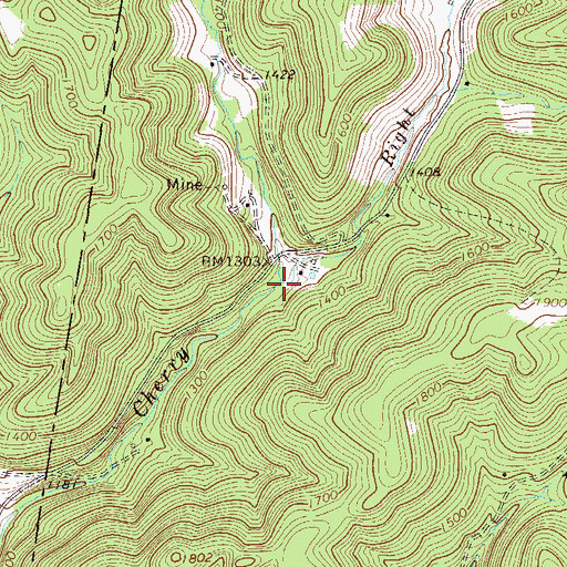 Topographic Map of Right Fork Cherry Fork, WV