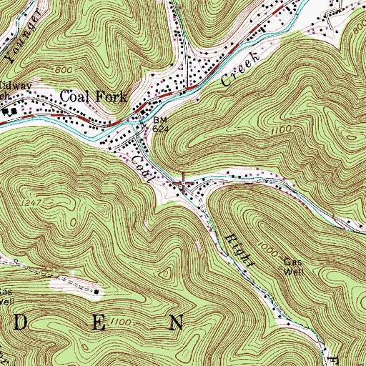Topographic Map of Right Fork Coal Fork, WV