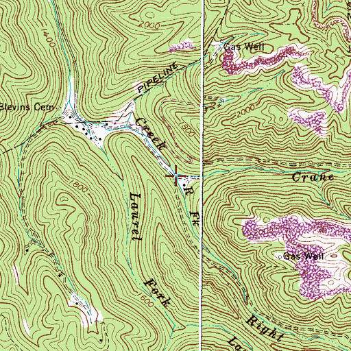 Topographic Map of Right Fork Crane Creek, WV