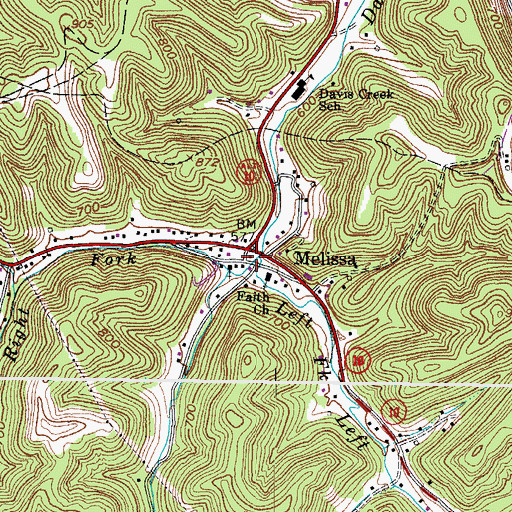 Topographic Map of Right Fork Davis Creek, WV