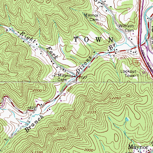 Topographic Map of Right Fork Dixons Branch, WV