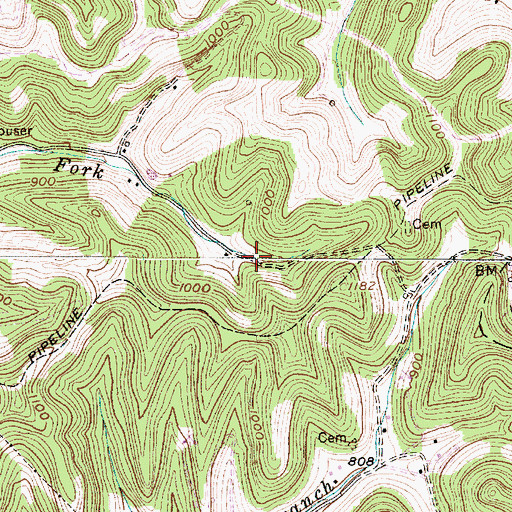 Topographic Map of Right Fork Grapevine Creek, WV