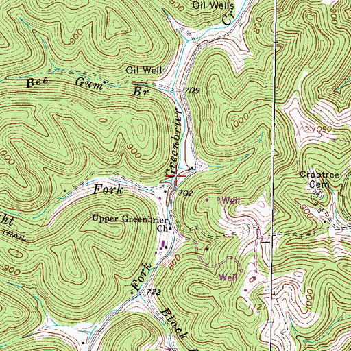 Topographic Map of Right Fork Greenbrier Creek, WV