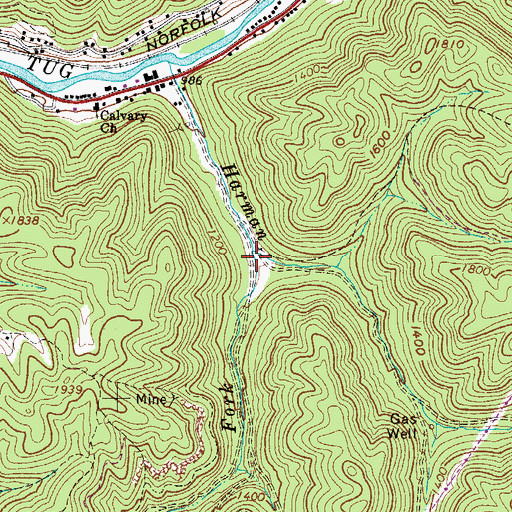 Topographic Map of Right Fork Harman Branch, WV
