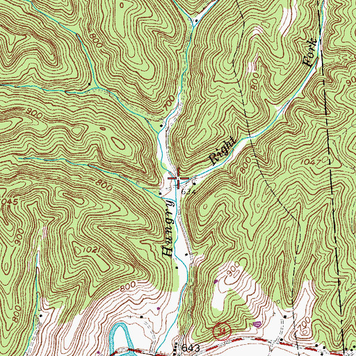 Topographic Map of Right Fork Hungry Creek, WV