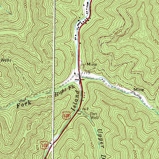 Topographic Map of Right Fork Island Creek, WV