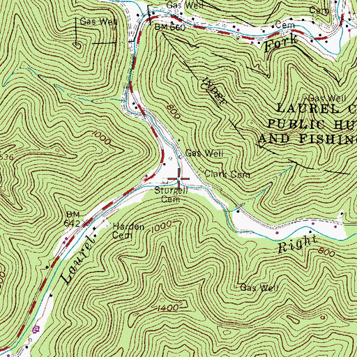 Topographic Map of Right Fork Laurel Fork, WV