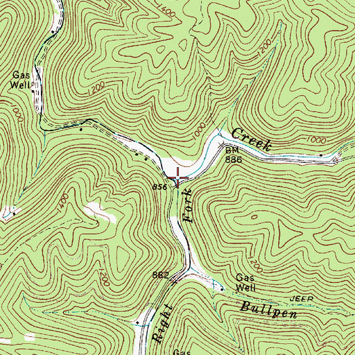 Topographic Map of Right Fork Leatherwood Creek, WV