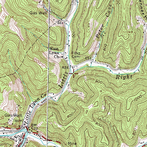 Topographic Map of Right Fork Little Lynn Creek, WV