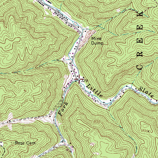 Topographic Map of Right Fork Little Slate Creek, WV