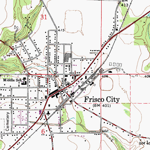 Topographic Map of Frisco City United Methodist Church, AL