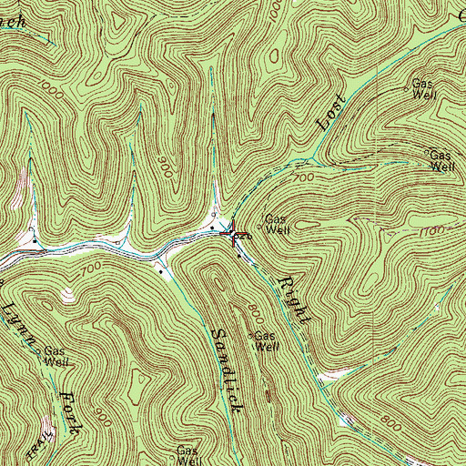 Topographic Map of Right Fork Lost Creek, WV
