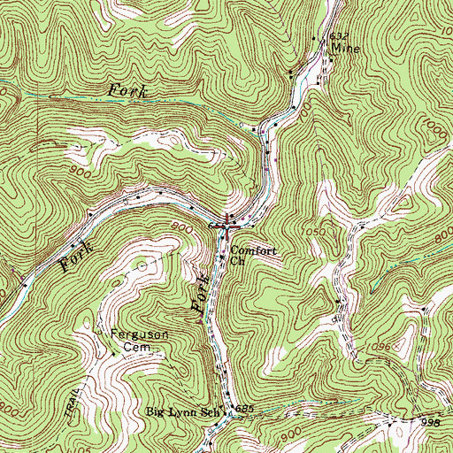 Topographic Map of Right Fork Lynn Creek, WV
