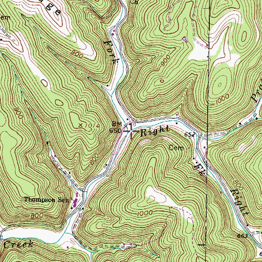Topographic Map of Right Fork Mill Creek, WV