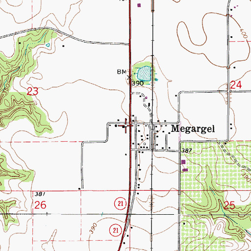 Topographic Map of Megargel Assembly of God Church, AL