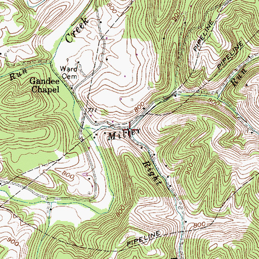 Topographic Map of Right Fork Miller Run, WV
