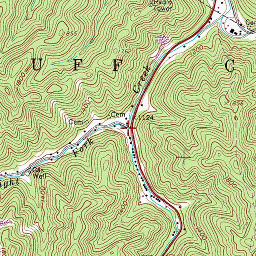 Topographic Map of Right Fork Muzzle Creek, WV