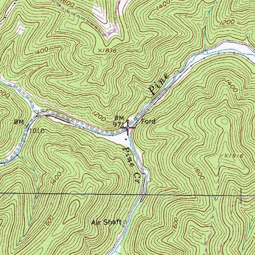 Topographic Map of Right Fork Pine Creek, WV
