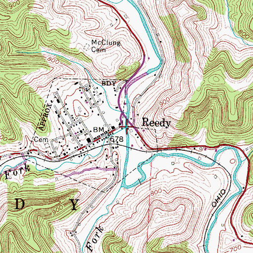 Topographic Map of Right Fork Reedy Creek, WV