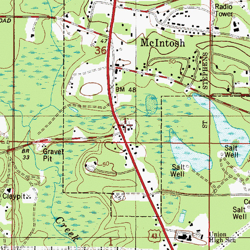 Topographic Map of McIntosh United Methodist Church, AL